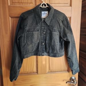 Hollister Snake Print Green Crop Denim Jacket XL